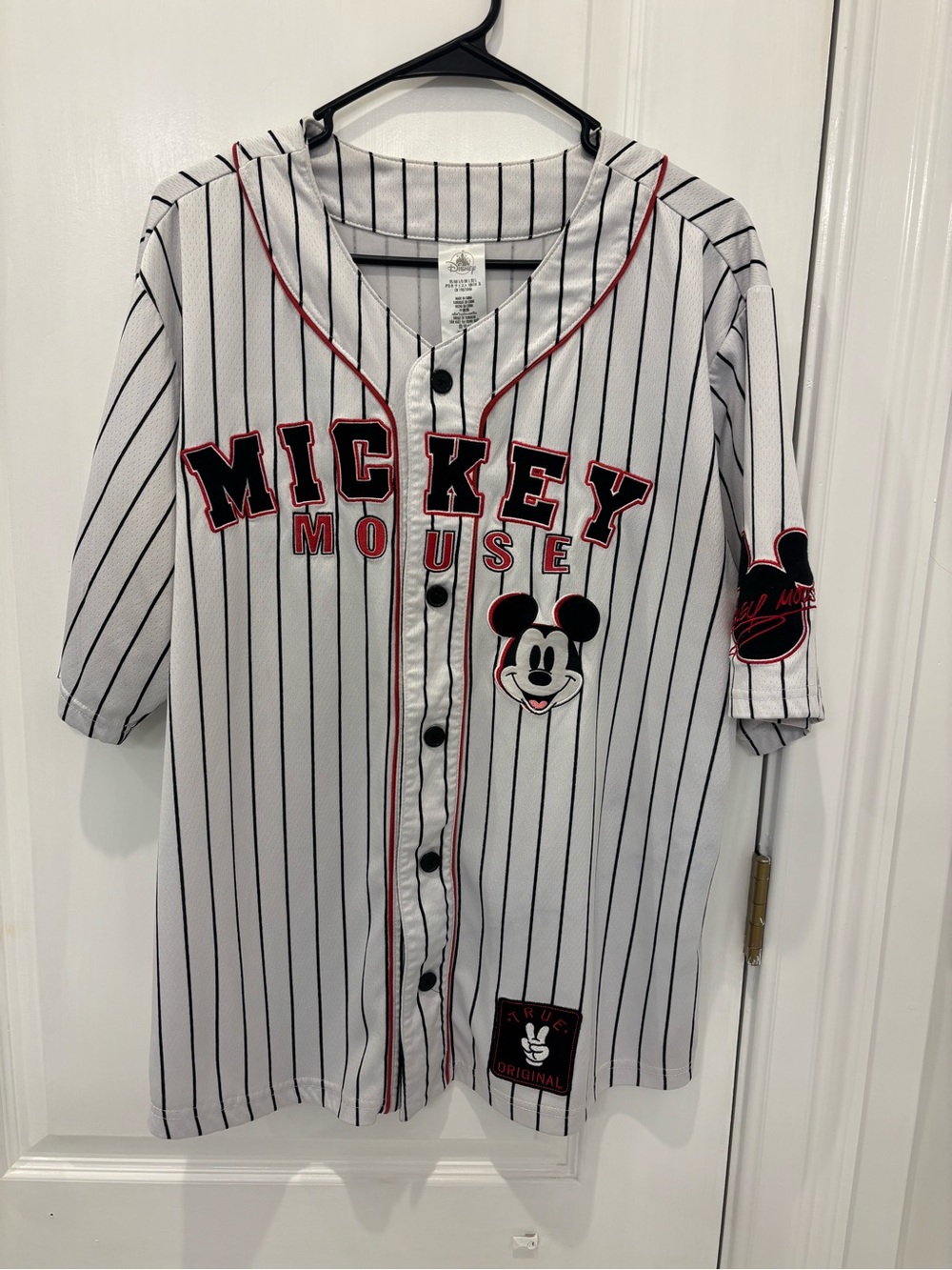 Disney Parks White Pinstripe Mickey Mouse Jersey Adult Size Large